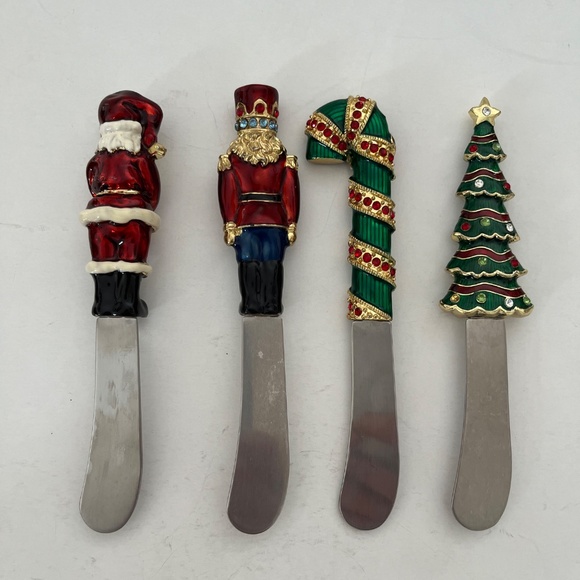 GOLD CLOISONNE STYLE CHEESE / CANAPE SERVING KNIVES SET OF 4 - Picture 2 of 2